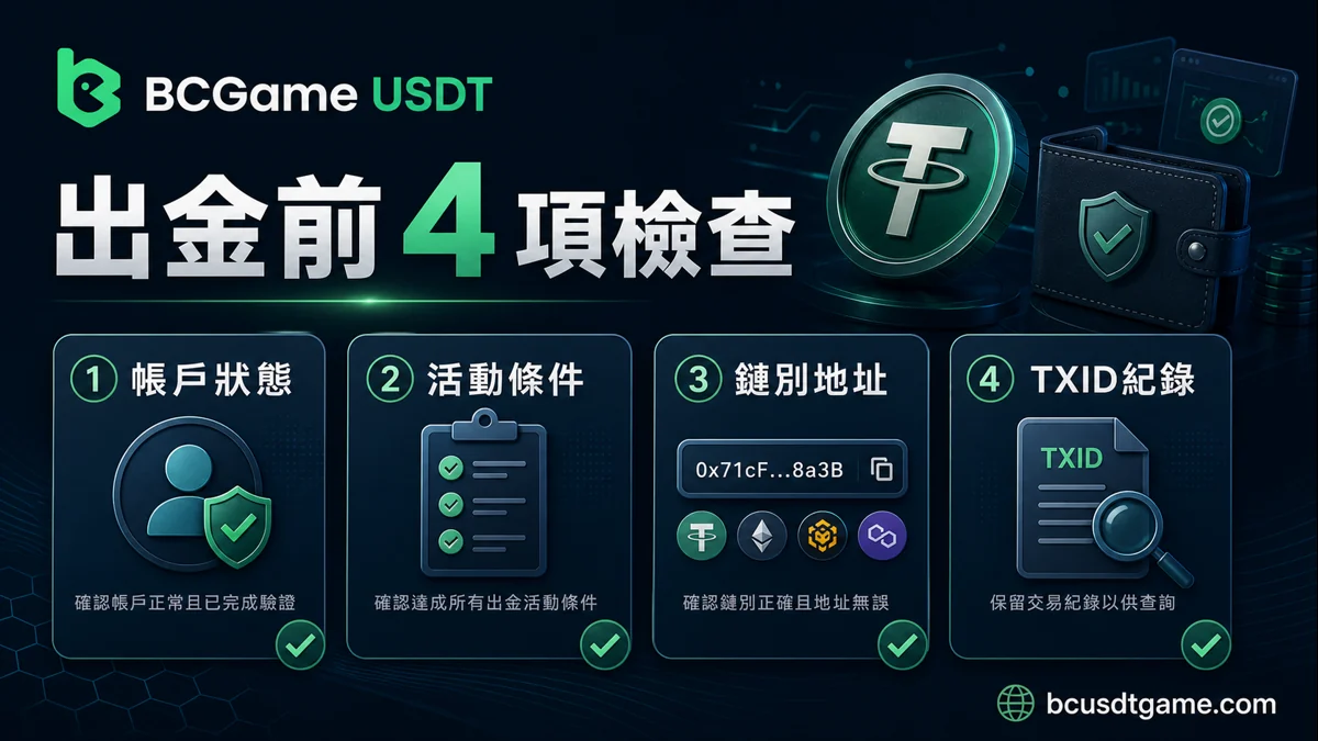 BC娛樂城 USDT 出金前四項檢查：帳戶狀態、活動條件、鏈別地址、TXID紀錄