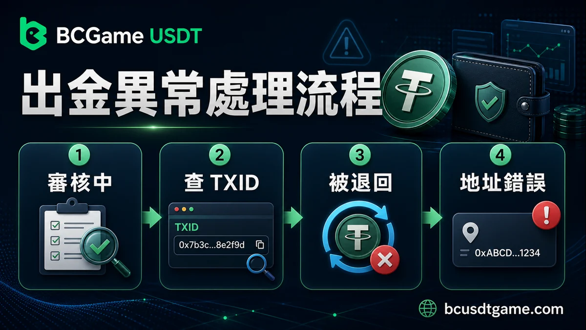 BC娛樂城 USDT 出金異常處理流程：審核中、TXID、退回、地址錯誤
