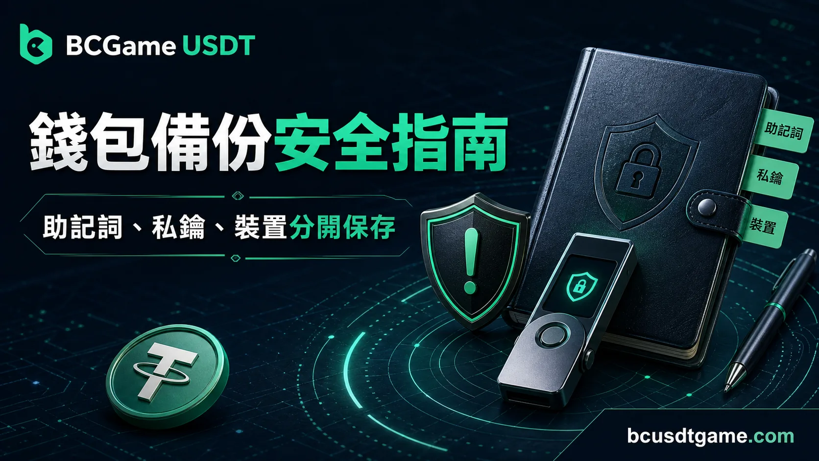 USDT 錢包備份安全指南：助記詞、私鑰與裝置分開保存